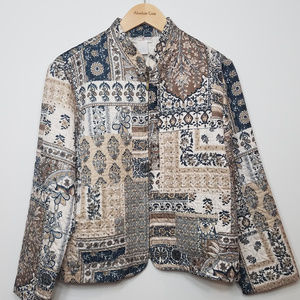 Preswick & Moore Petite tan nuetral Quilted Floral Jacket blazer cottagecore PL